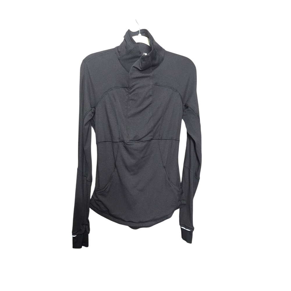 Lululemon Base Runner Half Zip Pullover Womens 6 Black Reflective Thumbholes